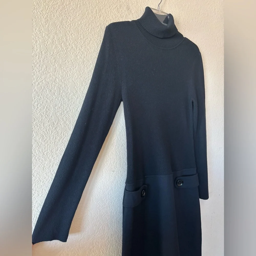 Michael Kors Black Ribbed Knit Long Sleeve Dress M‎